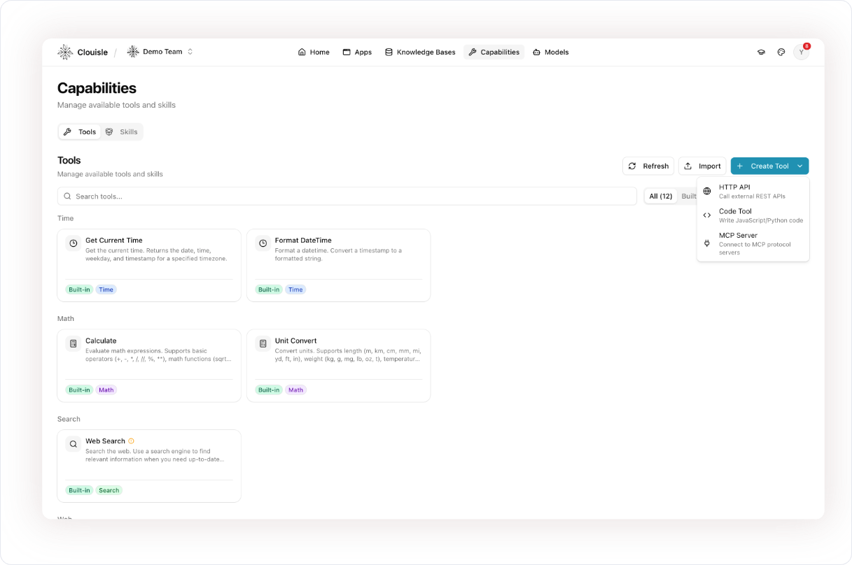 Tool connections in Clouisle